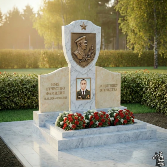 Элитный гранитный памятник в виде книги/знамени, мрамор Тассос