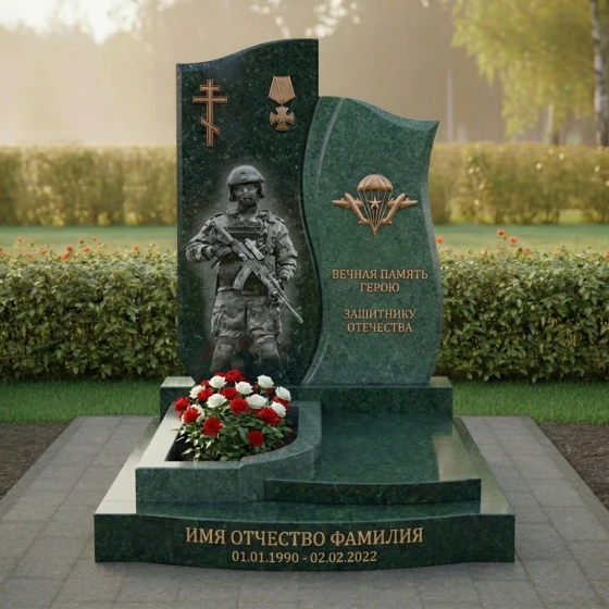 Православный гранитный памятник с крестом в Ставрополе, гранит Балтик грин