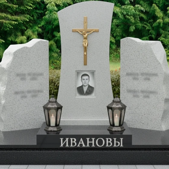 Православный гранитный памятник с крестом на двоих во Владивостоке, гранит Мансуровский