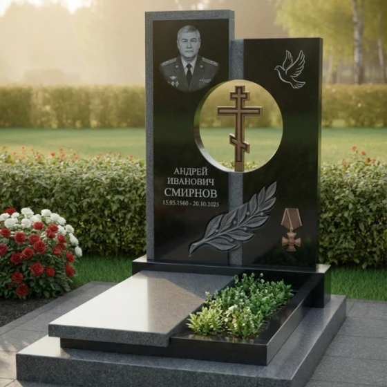 Элитный гранитный православный памятник во Владивостоке, гранит Габбро-диабаз
