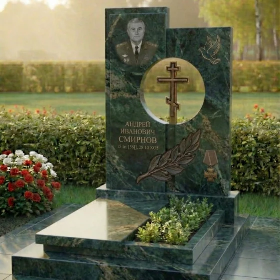 Элитный гранитный православный памятник во Владивостоке, гранит Балтик грин