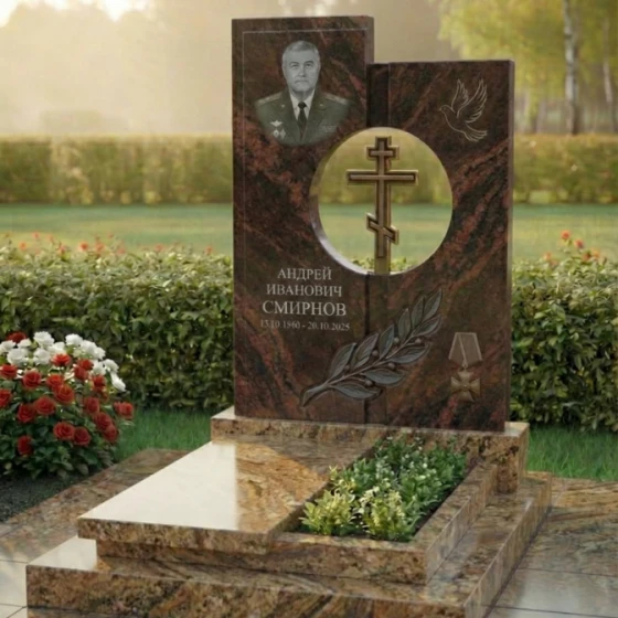Элитный гранитный православный памятник во Владивостоке, гранит Дымовский