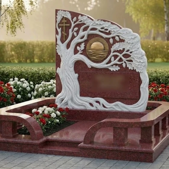 Элитный Комбинированный памятник с крестом в Оренбурге, гранит Лезниковский