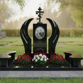 Элитный гранитный памятник с крестом на двоих - ПН382