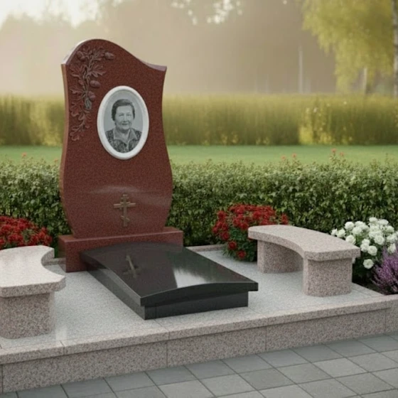 Элитный Гранитный памятник с крестом во Владивостоке, гранит Лезниковский