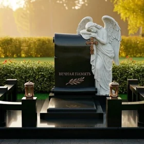Гранитный или мраморный элитный памятник с крестом - ПН393