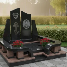 Гранитный вертикальный памятник с крестом для одного - ПН397