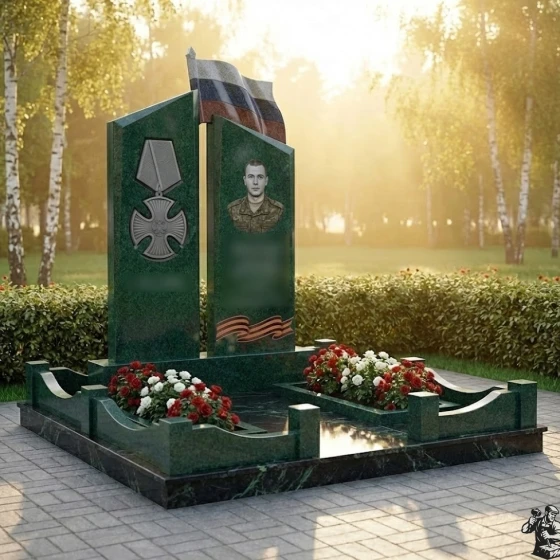 Гранитный вертикальный светский памятник во Владивостоке, гранит Балтик грин