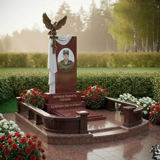 Элитный Гранитный православный памятник в Барнауле, гранит Лезниковский