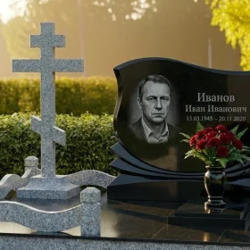 Элитный Гранитный вертикальный памятник с крестом - ПН476