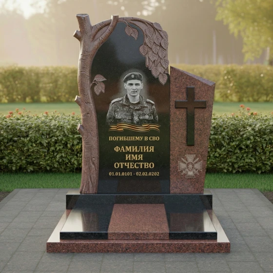 Православный вертикальный гранитный памятник с комплексом во Владивостоке, гранит Дымовский