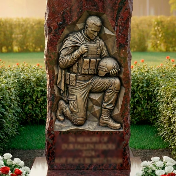 Гранитный светский памятник вертикальной ориентации в Норильске, гранит амфиболит