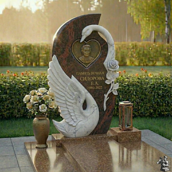 Комбинированный вертикальный памятник светский во Владивостоке, гранит Дымовский