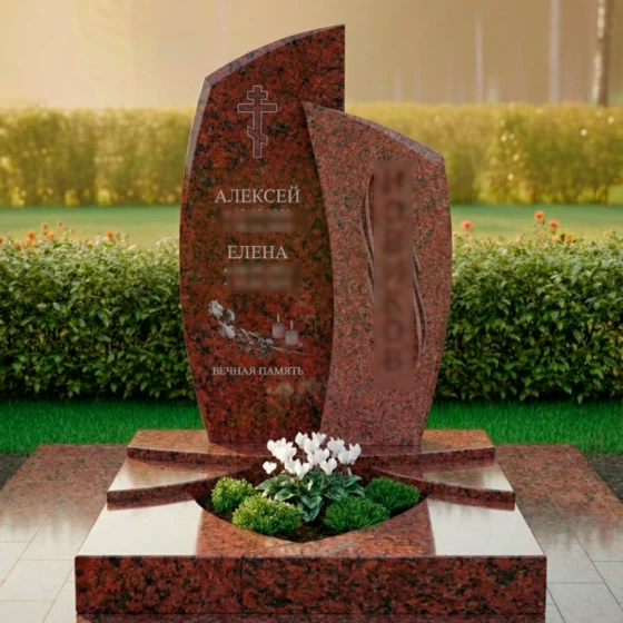 Комбинированный памятник на двоих в Альметьевске, гранит Лезниковский