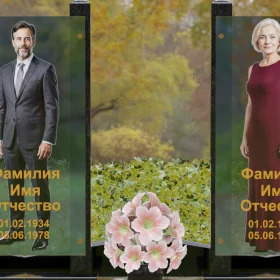 Вертикальный Памятник Гранит+Стекло для Двоих - П253
