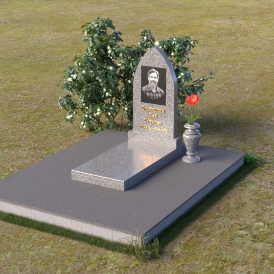 Вертикальный памятник с плавной аркой из гранита, гранит Мансуровский