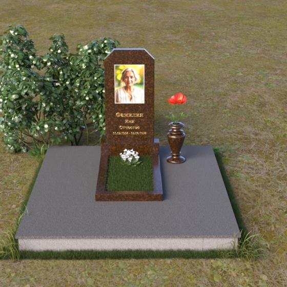 Светский вертикальный памятник из гранита и мрамора в Томске, гранит Дымовский, вид 3