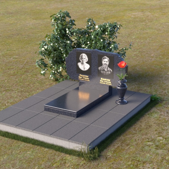 Горизонтальный памятник с резной верхней частью, гранит Блю Перл