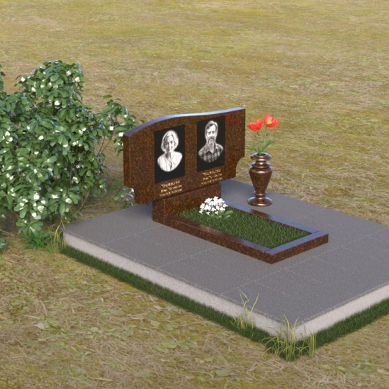 Памятник горизонтальный для одного/двоих в Новокузнецке, гранит Дымовский, вид 2