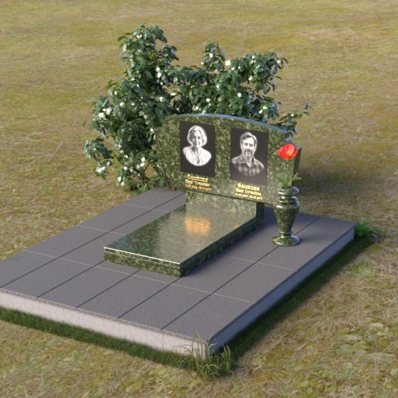 Фигурный гранитный памятник — волна для двоих, гранит Балтик грин