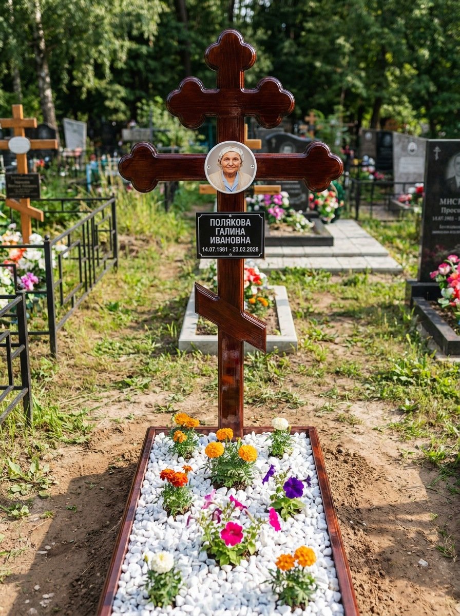 Портрет на памятнике в Нижневартовске — Цветной портрет на овале 130×180 мм — на деревянный крест